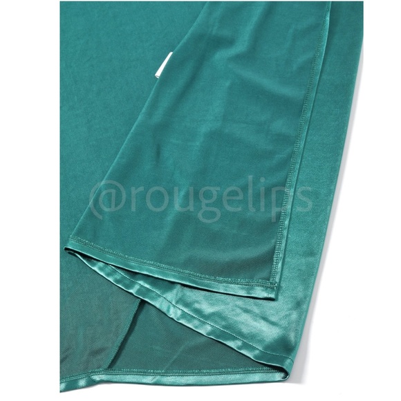 Green Deep V Neck Backless Ruched Long Gown Slip Sheath Dress - Picture 10 of 12